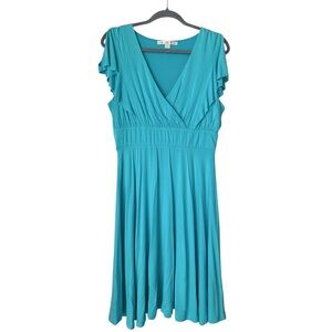 Boston Proper Turquoise Flutter Sleeve Cold Shoulder Fit and Flare Dress Size 12